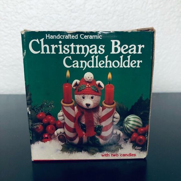 Vintage Christmas Polar Bear Candy Cane Candle Holder Figurine - Picture 4 of 4